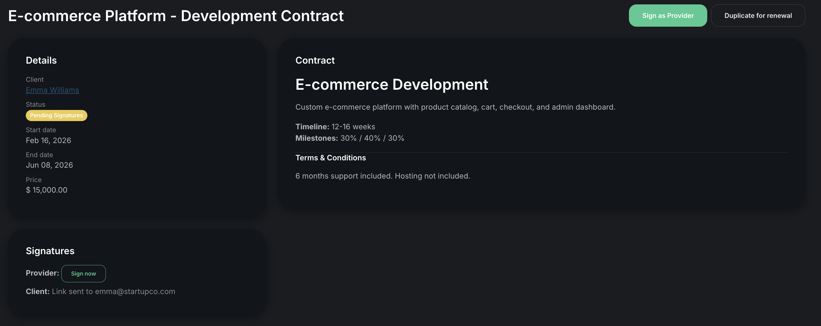 Contract electronic signature in Orvilo