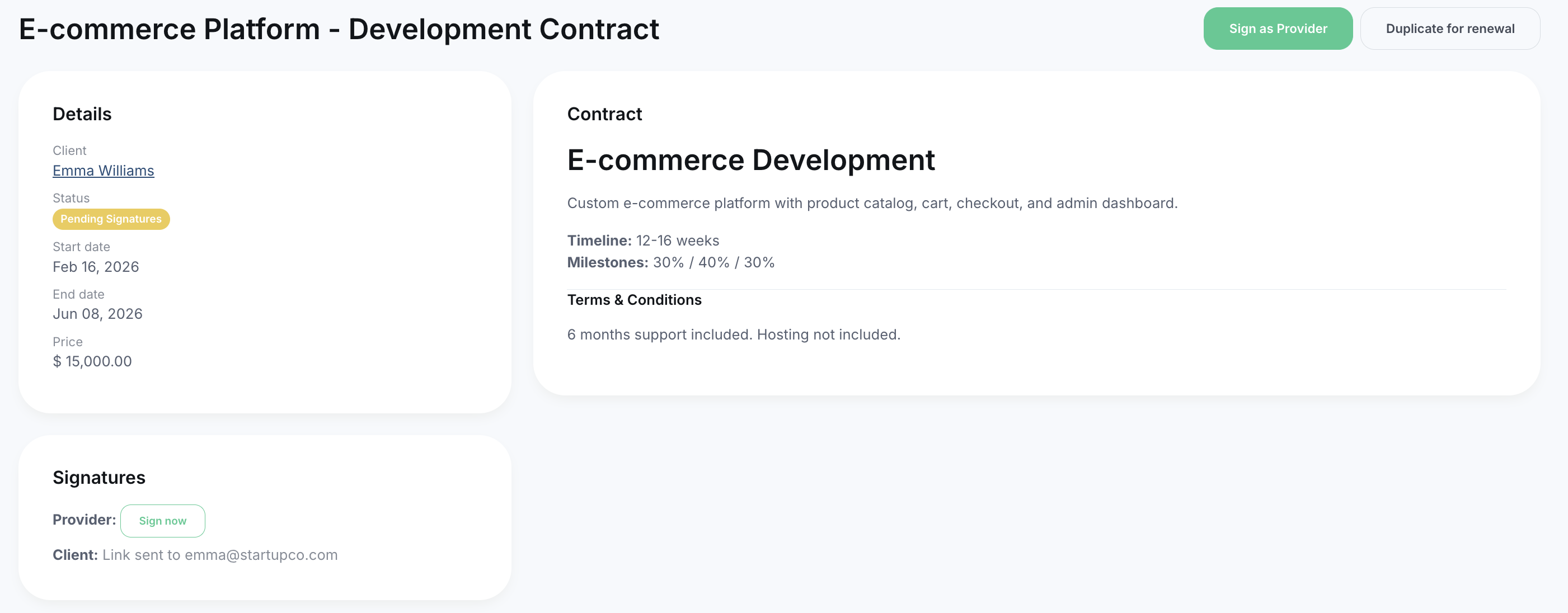 Contract electronic signature in Orvilo